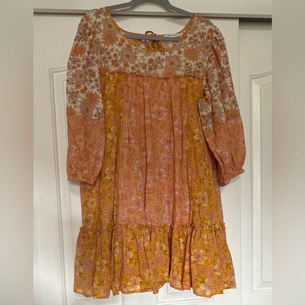 NWOT American Eagle Swingy Mini Dress/Floral Tie Back Scoop Neck 3/4 Puff Sleeve